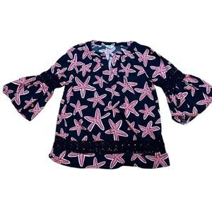 Sea Star Top, Bell Sleeves, crochet trim, Crown & Ivy